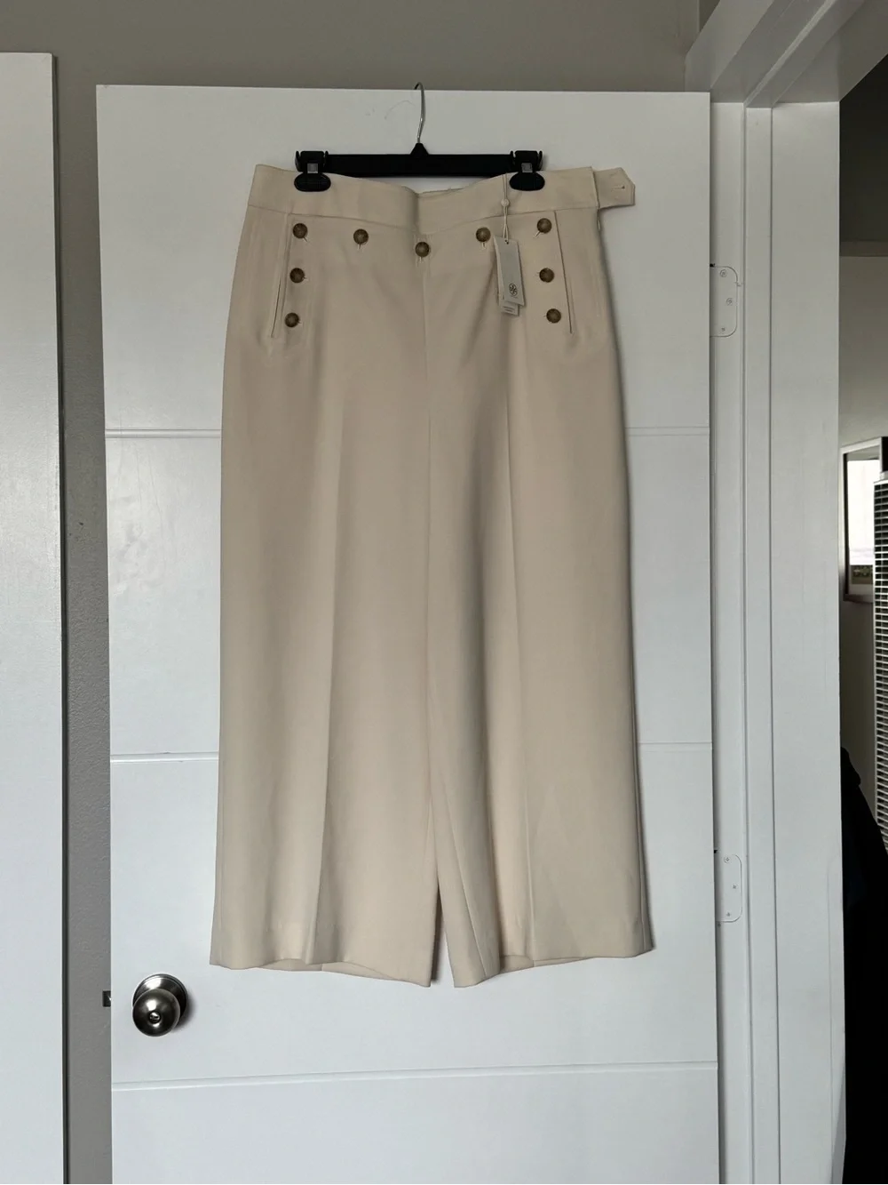 Tory Burch Beige Wide-Leg Sailor Button Trousers